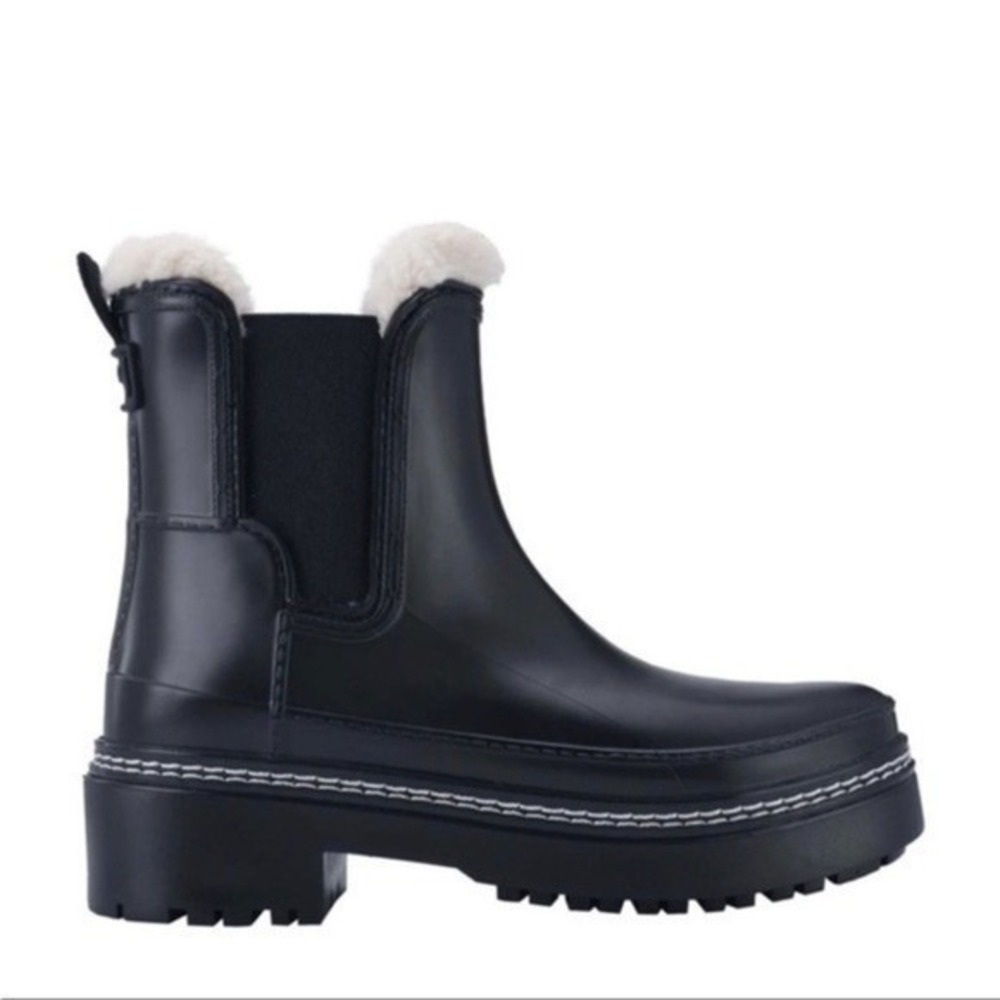 Marc Fisher LTD Fargo Dark Blue Faux Shearling Lined Lug Sole Rain Boots Size 6M